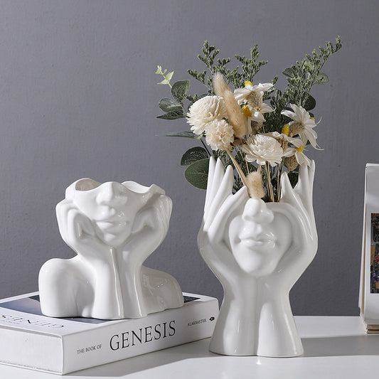 Hands and Face Shaped Flower Vase