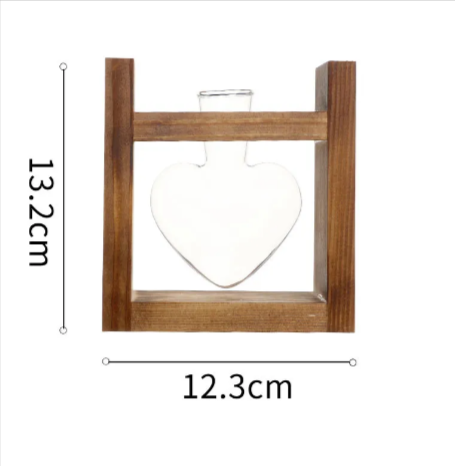 Heart-Shaped Glass Vase with Wooden Stand