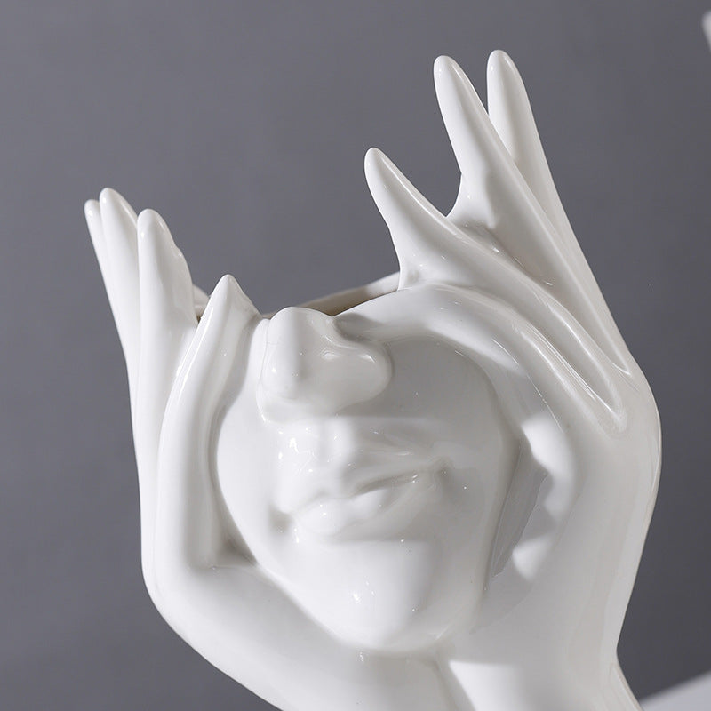 Hands and Face Shaped Flower Vase