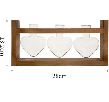Heart-Shaped Glass Vase with Wooden Stand