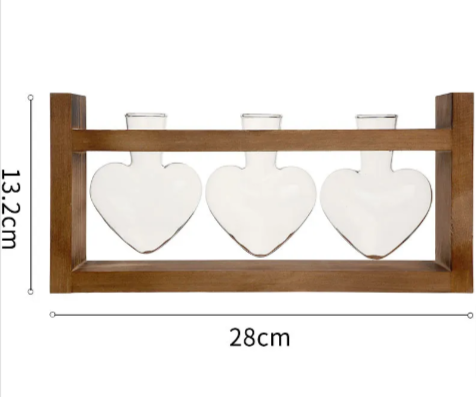 Heart-Shaped Glass Vase with Wooden Stand