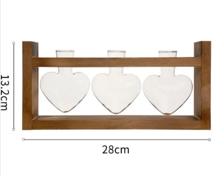 Heart-Shaped Glass Vase with Wooden Stand