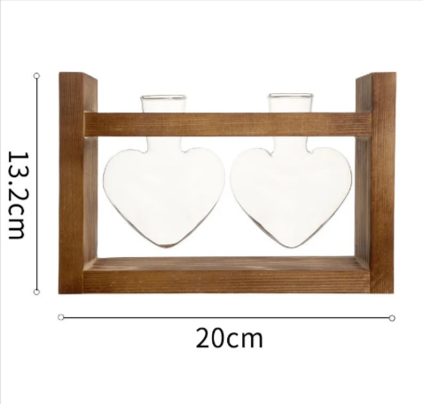 Heart-Shaped Glass Vase with Wooden Stand