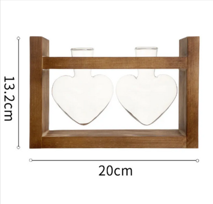 Heart-Shaped Glass Vase with Wooden Stand