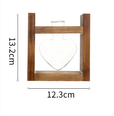 Heart-Shaped Glass Vase with Wooden Stand